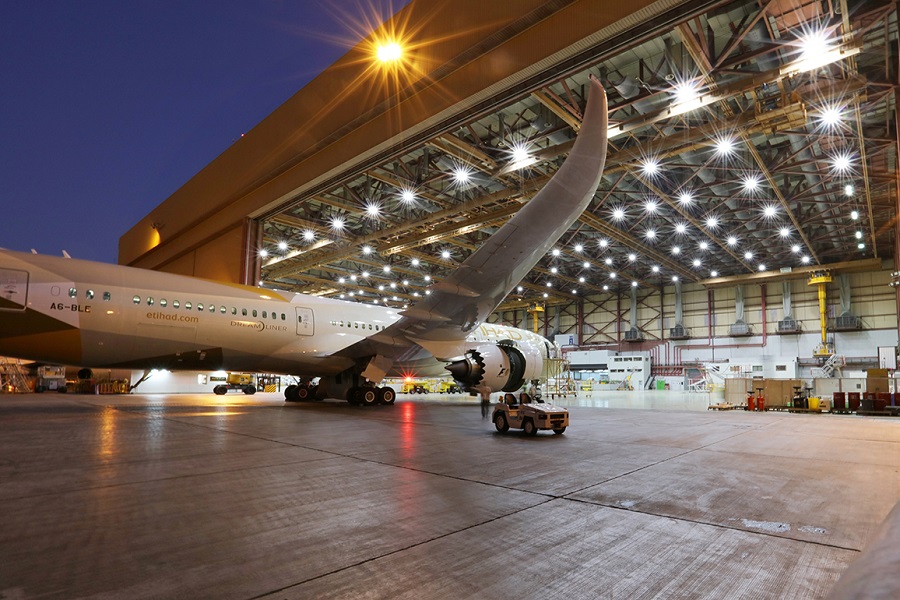 Boeing 787 Dreamliner outside hangar